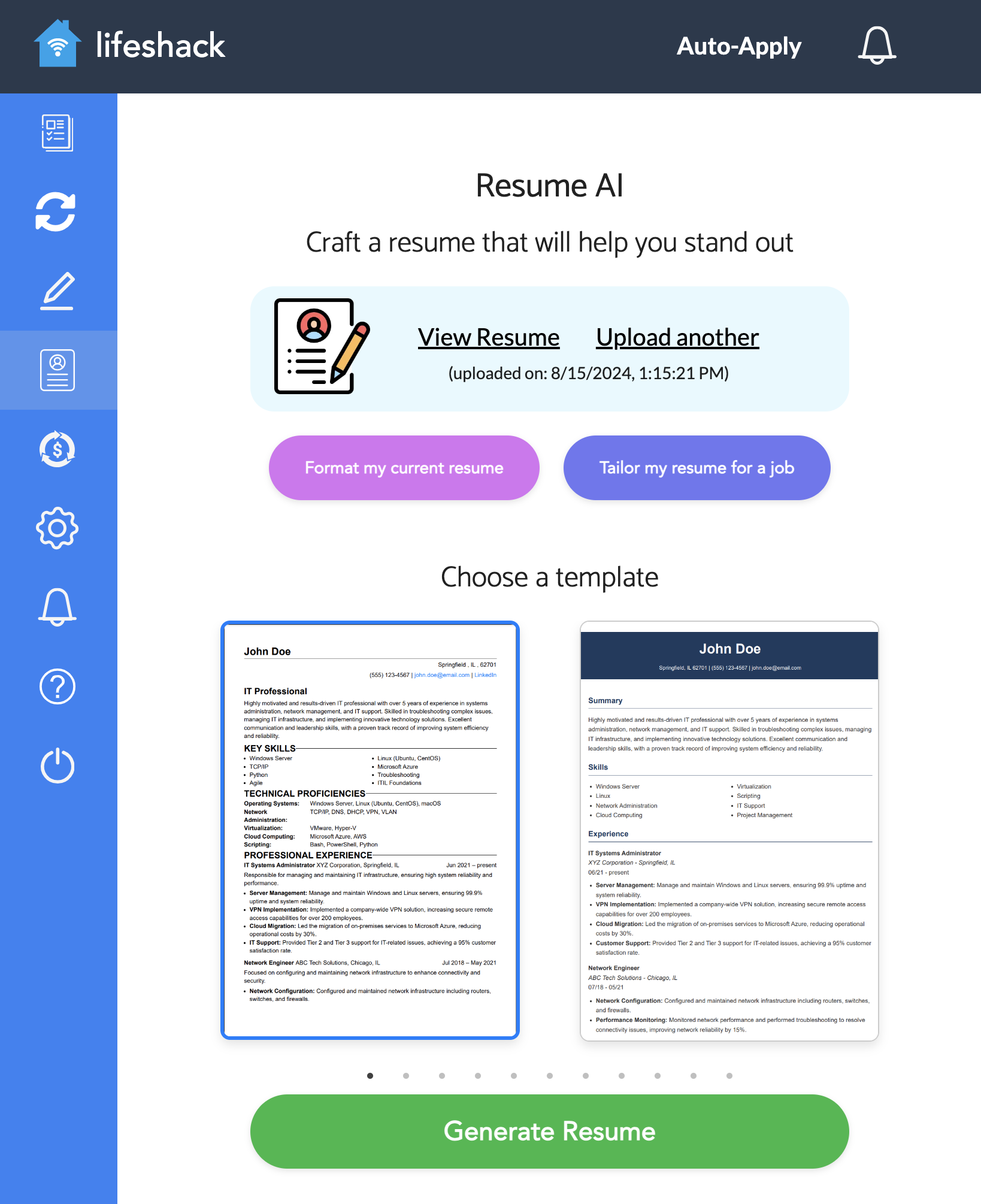 LifeShack AI Resume Generator