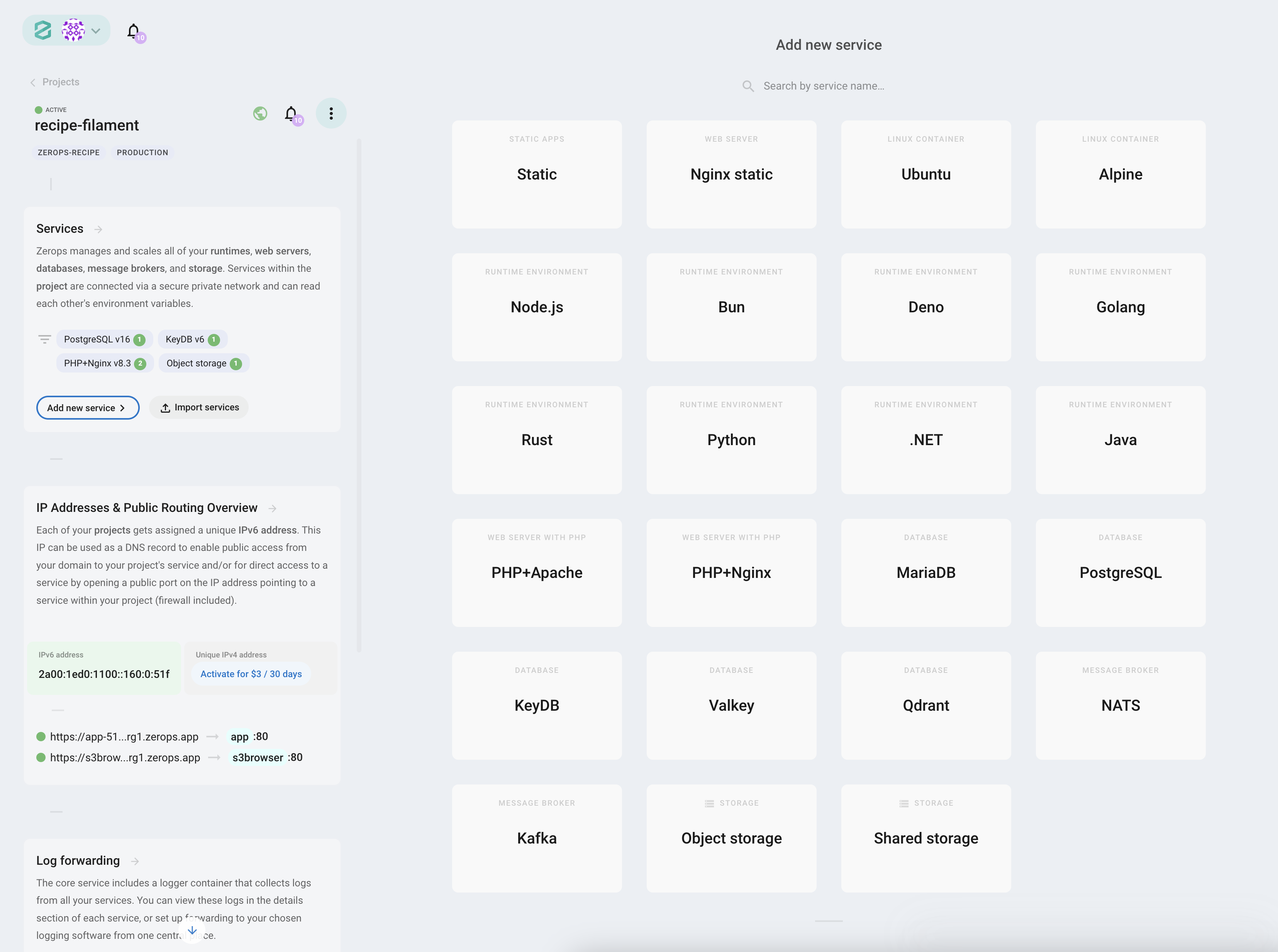 Zerops.io Service overview
