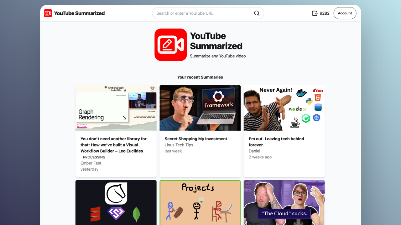 YouTube Summarized YouTube Summarized dashboard