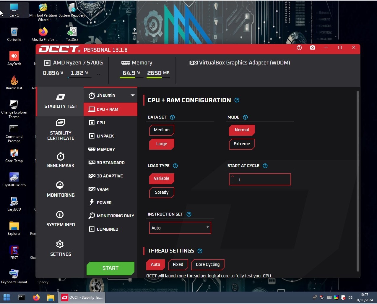 Live USB Malekal OCCT in Live USB