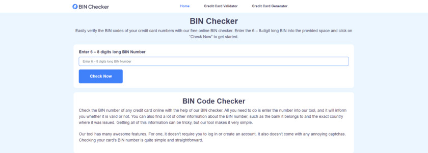 BINChecker.co Landing Page