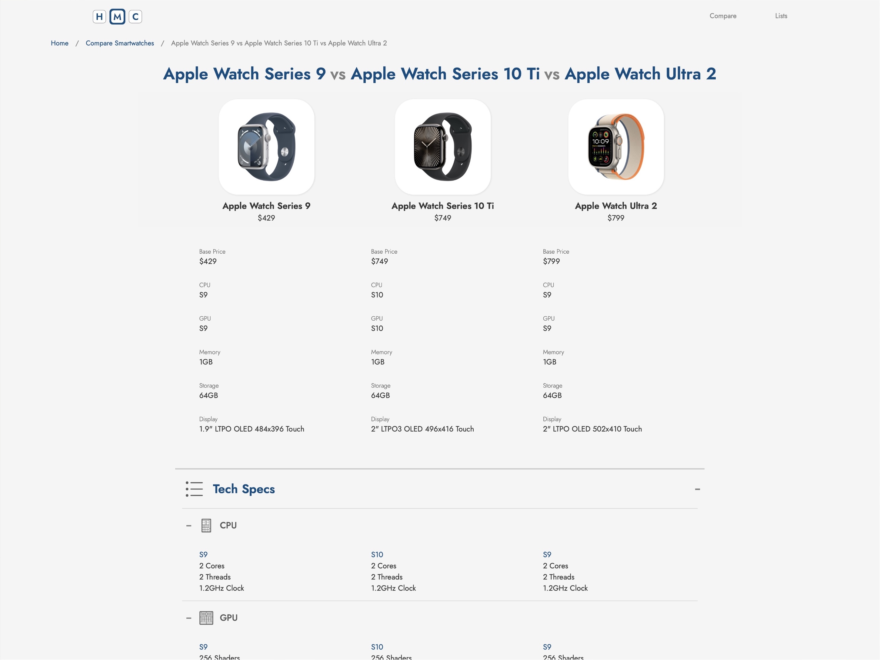 HMC Tech Compare Smartwatches