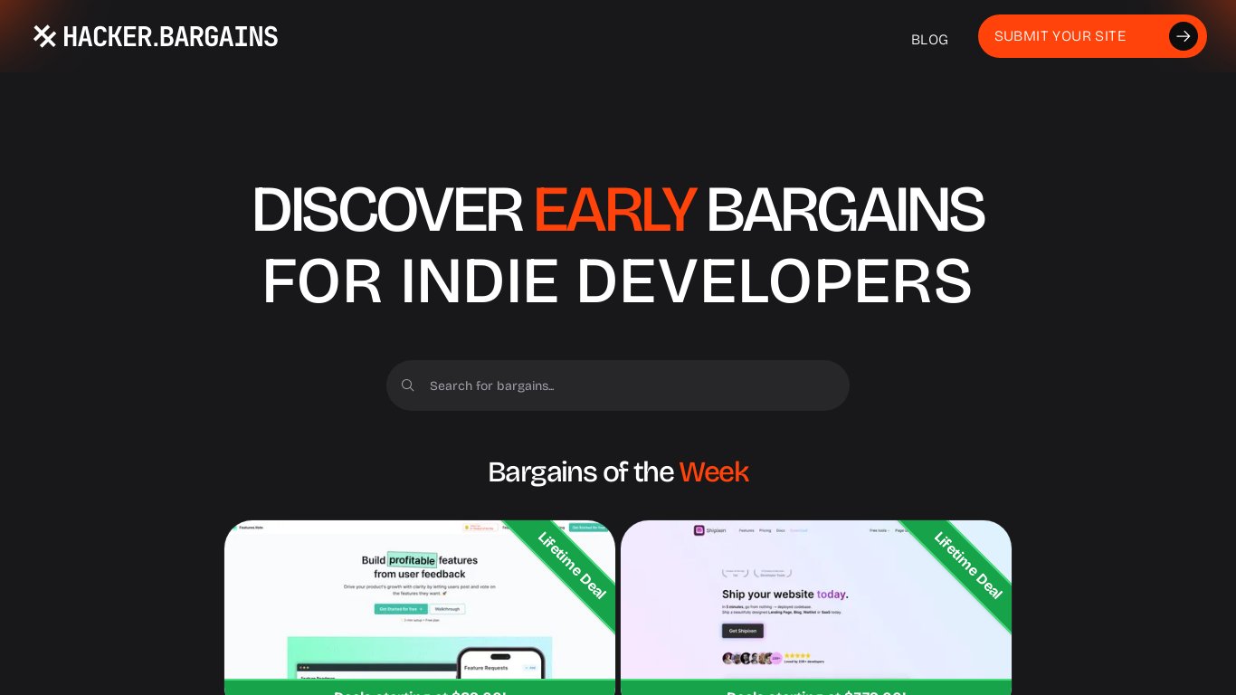 Hacker Bargains Landing page