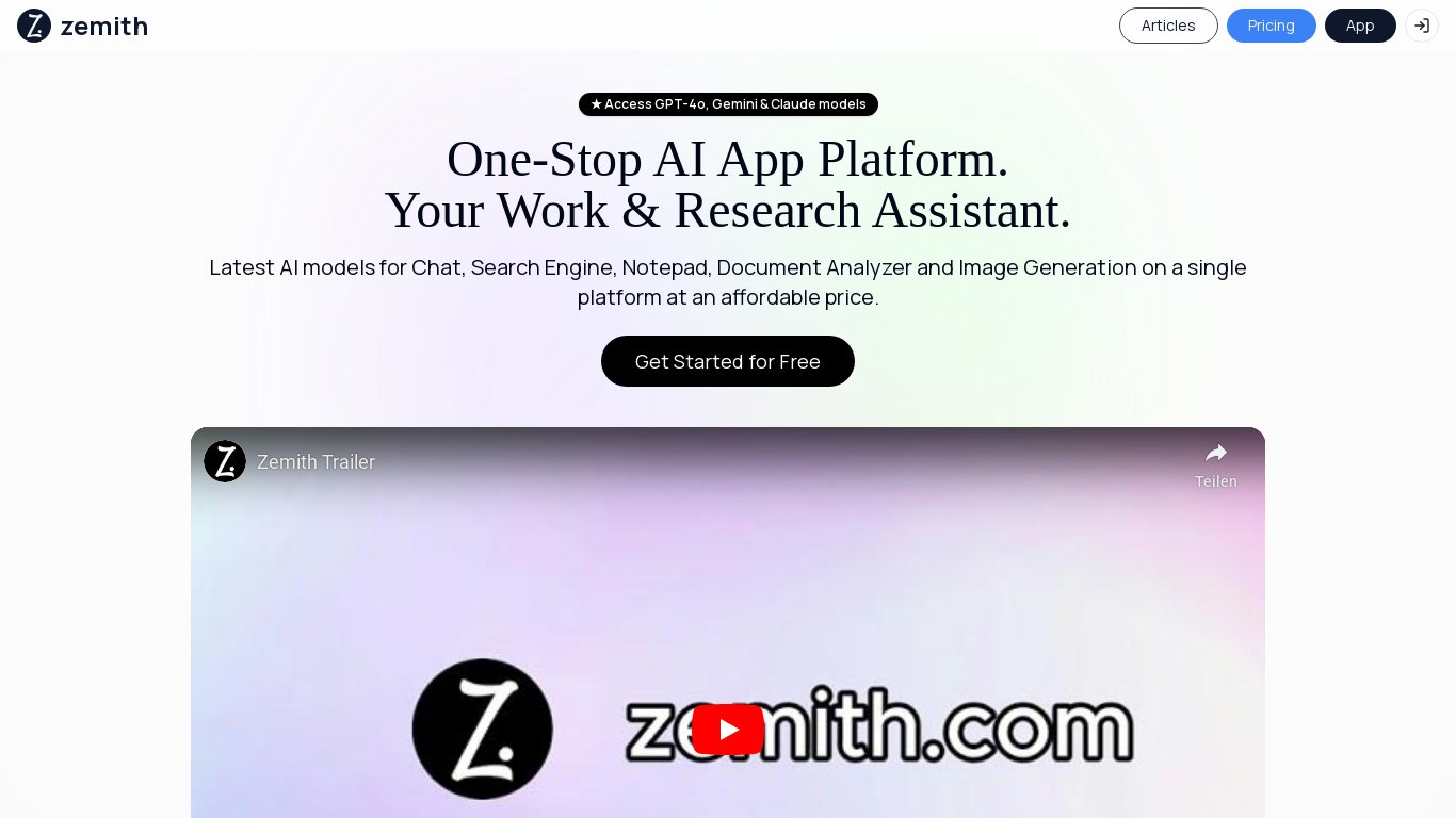 Zemith.com Landing page