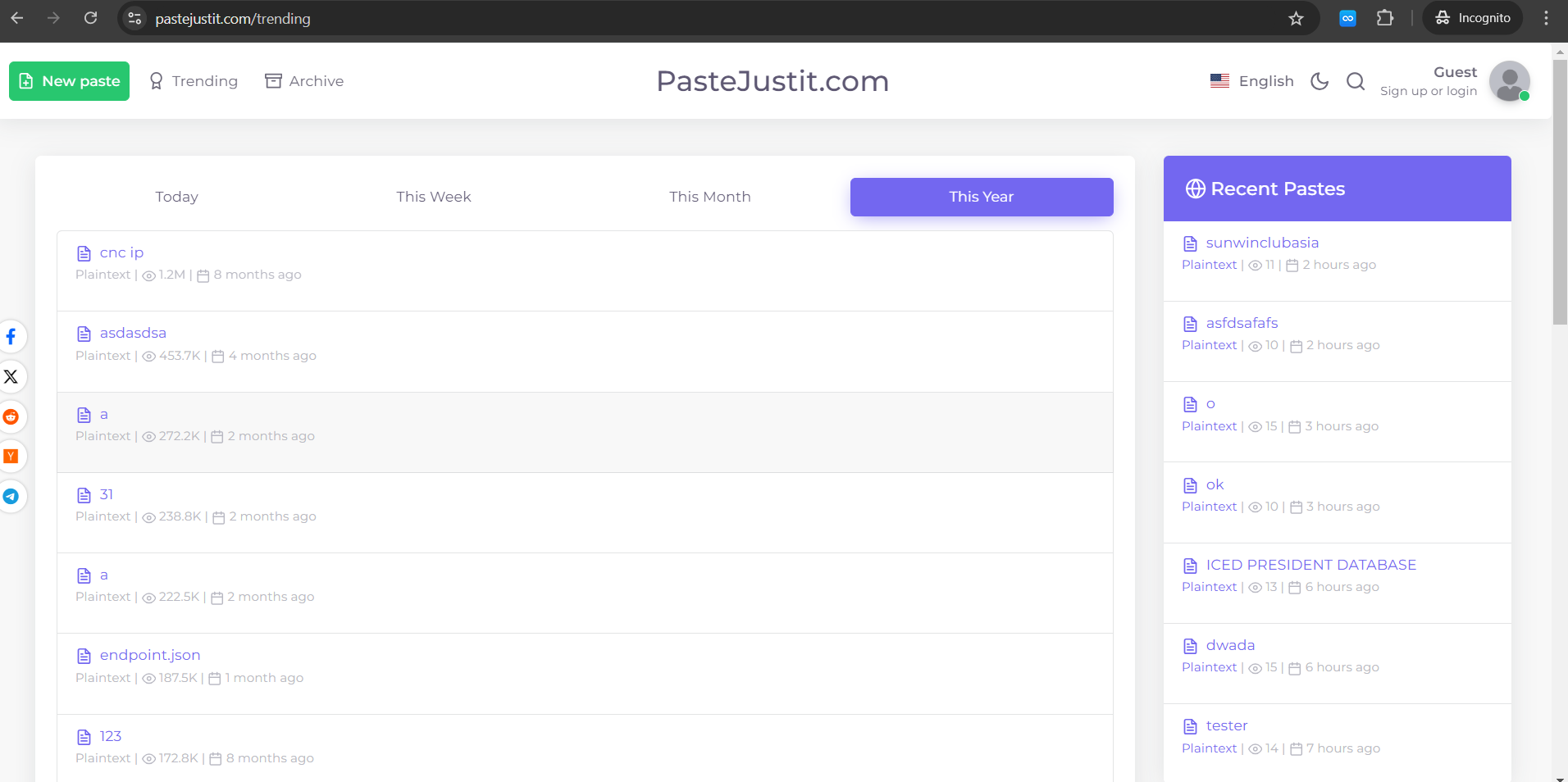 PasteJustit.com Trending