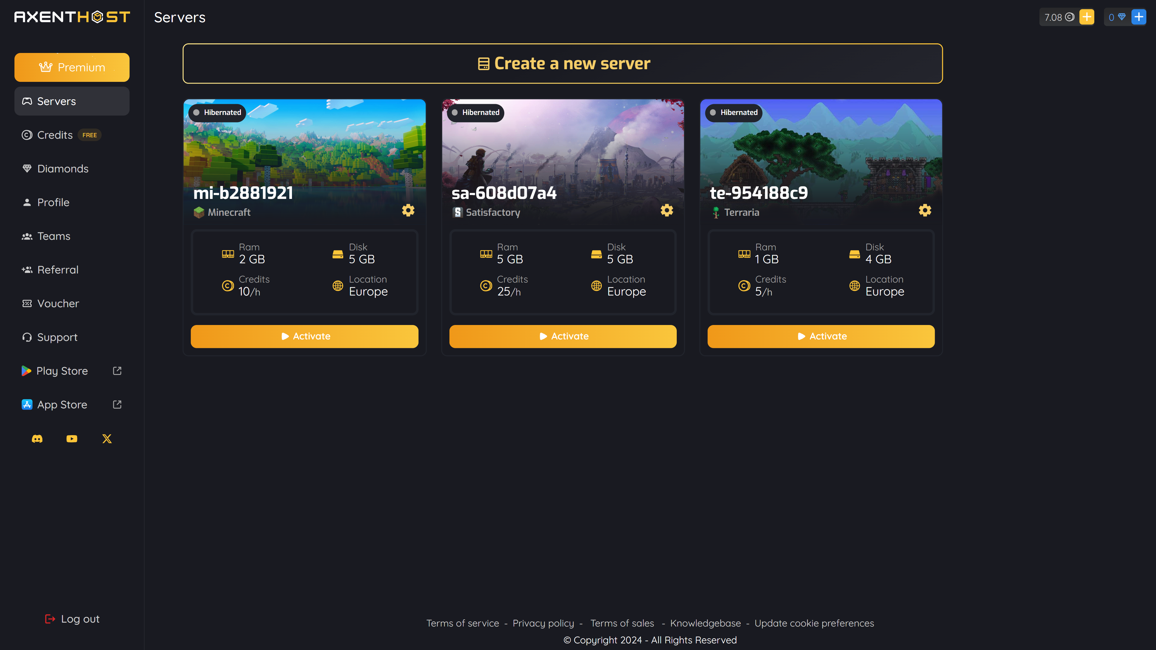 AxentHost Server list