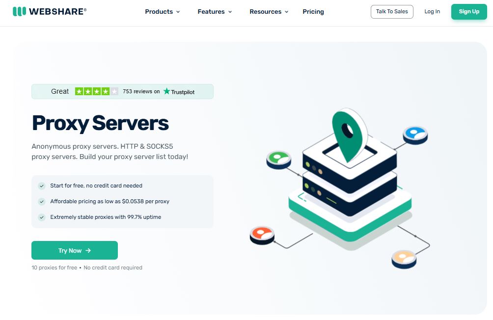 Webshare Proxy server landing page
