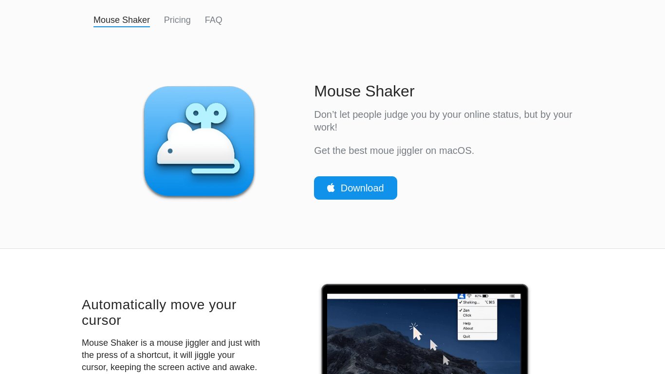 Mouse Shaker Landing page
