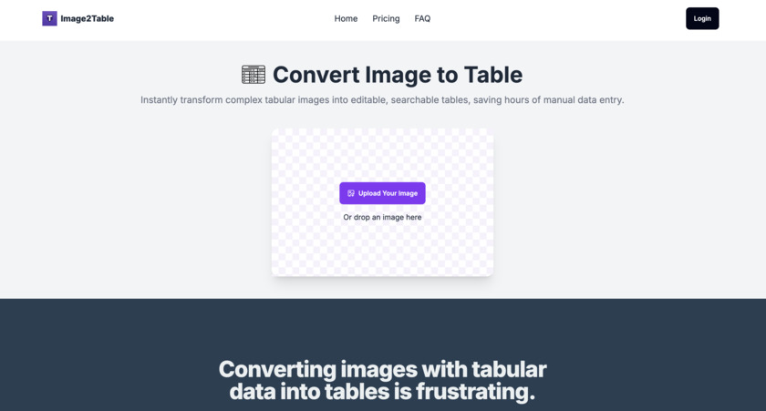 Image2Table.co Landing Page
