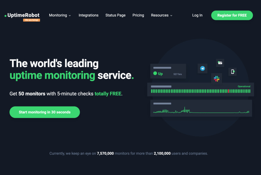 UptimeRobot Landing Page