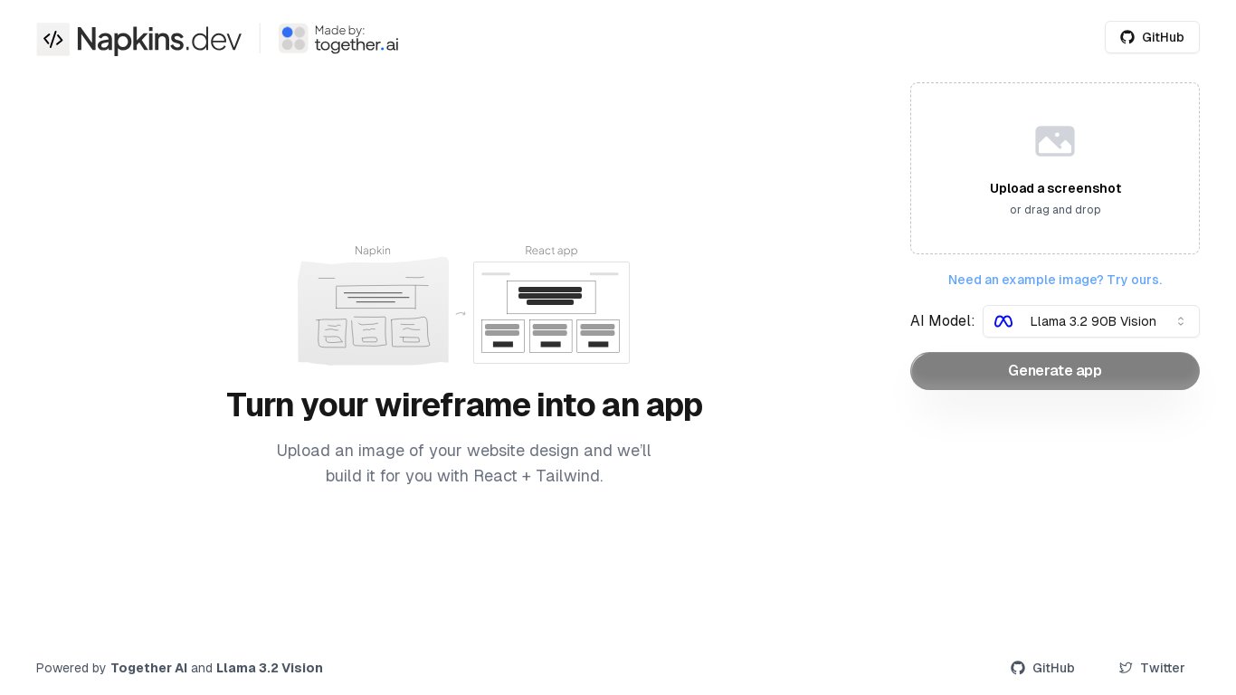 Napkins.dev Landing page