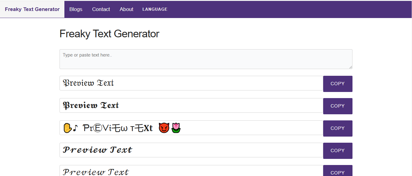 freakytextgenerator.com Homepage