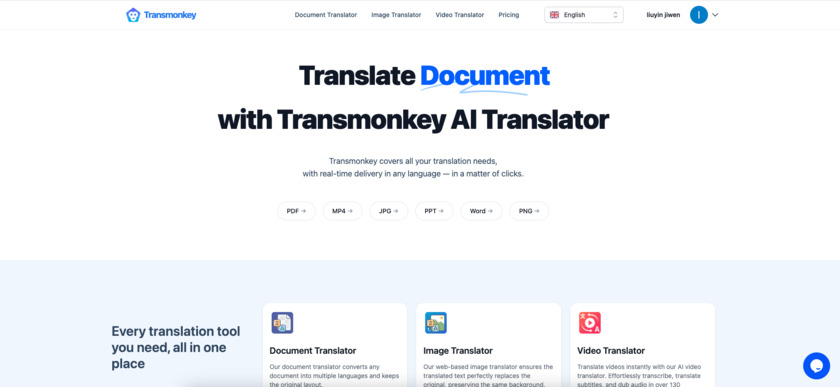 Transmonkey.ai Landing Page