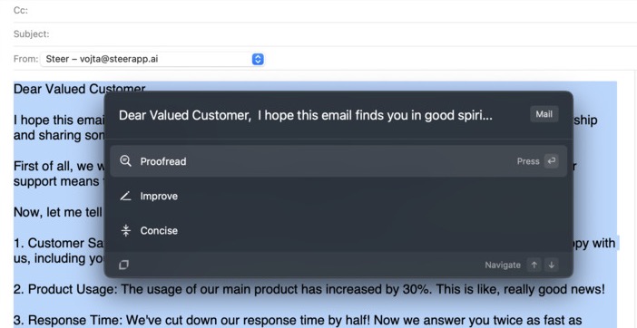 SteerApp.ai Steer in the Mail app