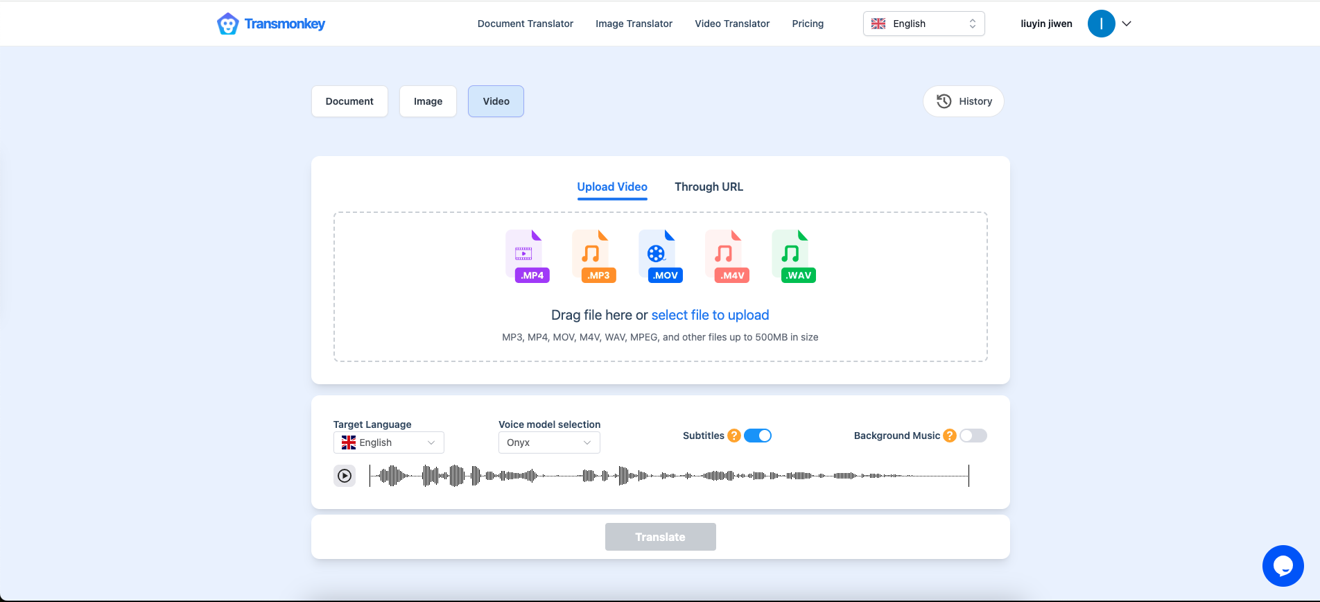 Transmonkey.ai Video Translation Page