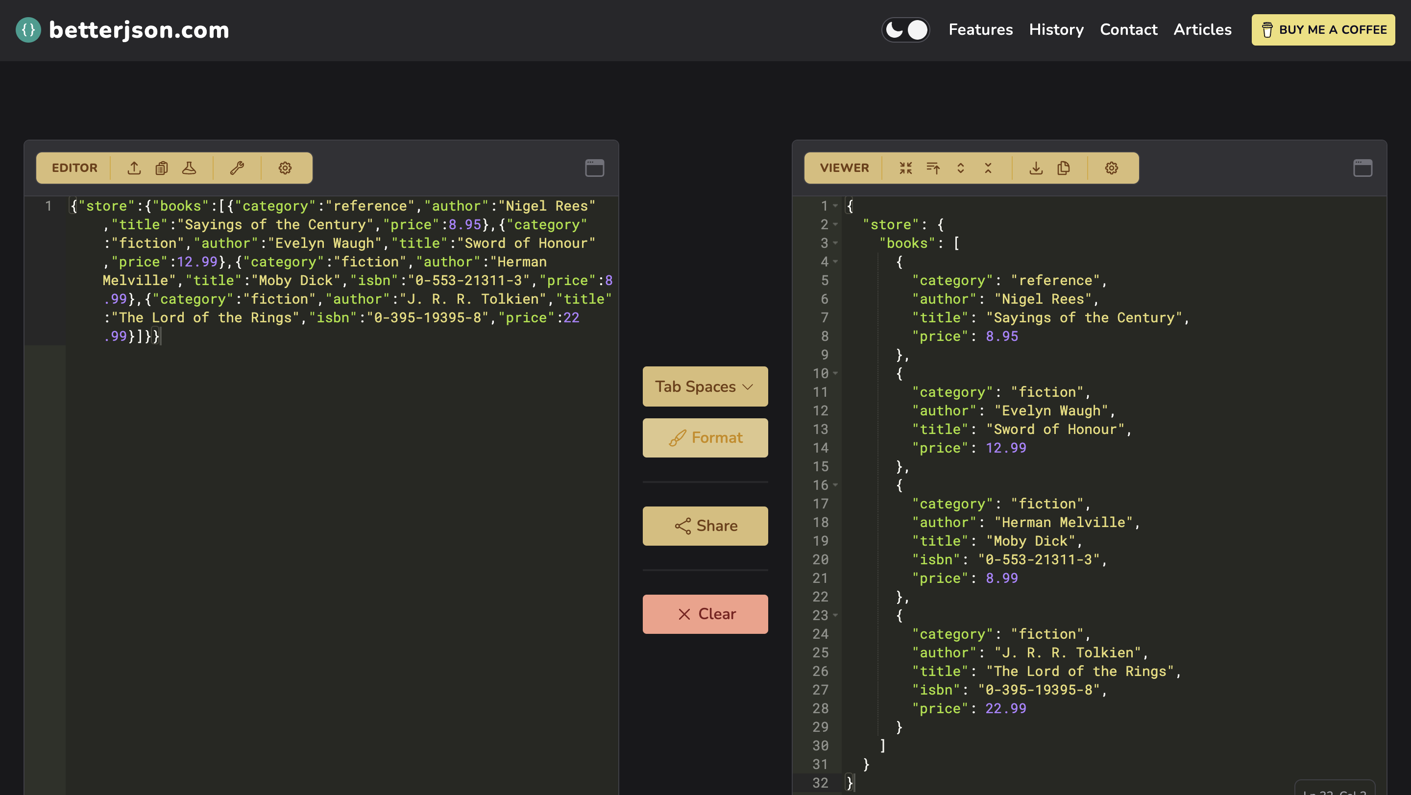 betterjson.com Dark Mode Homepage