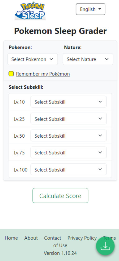 Pokemon Sleep Grader Landing Page