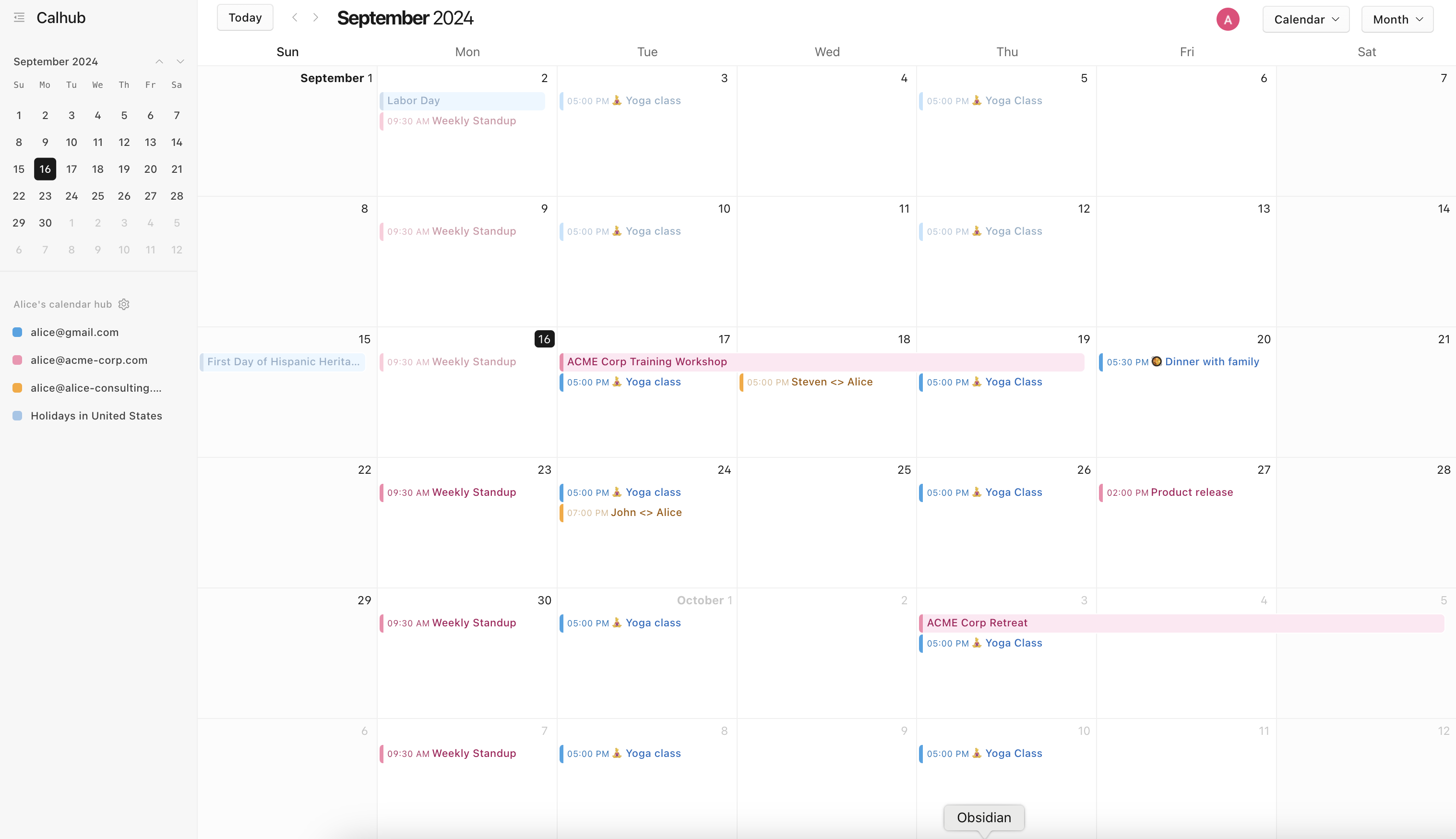 Calhub.app Unified calendar view