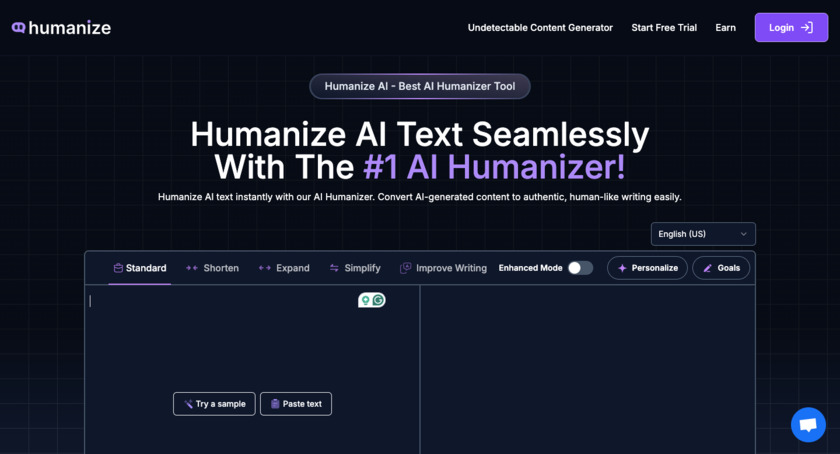 HumanizeAIText.ai Landing Page