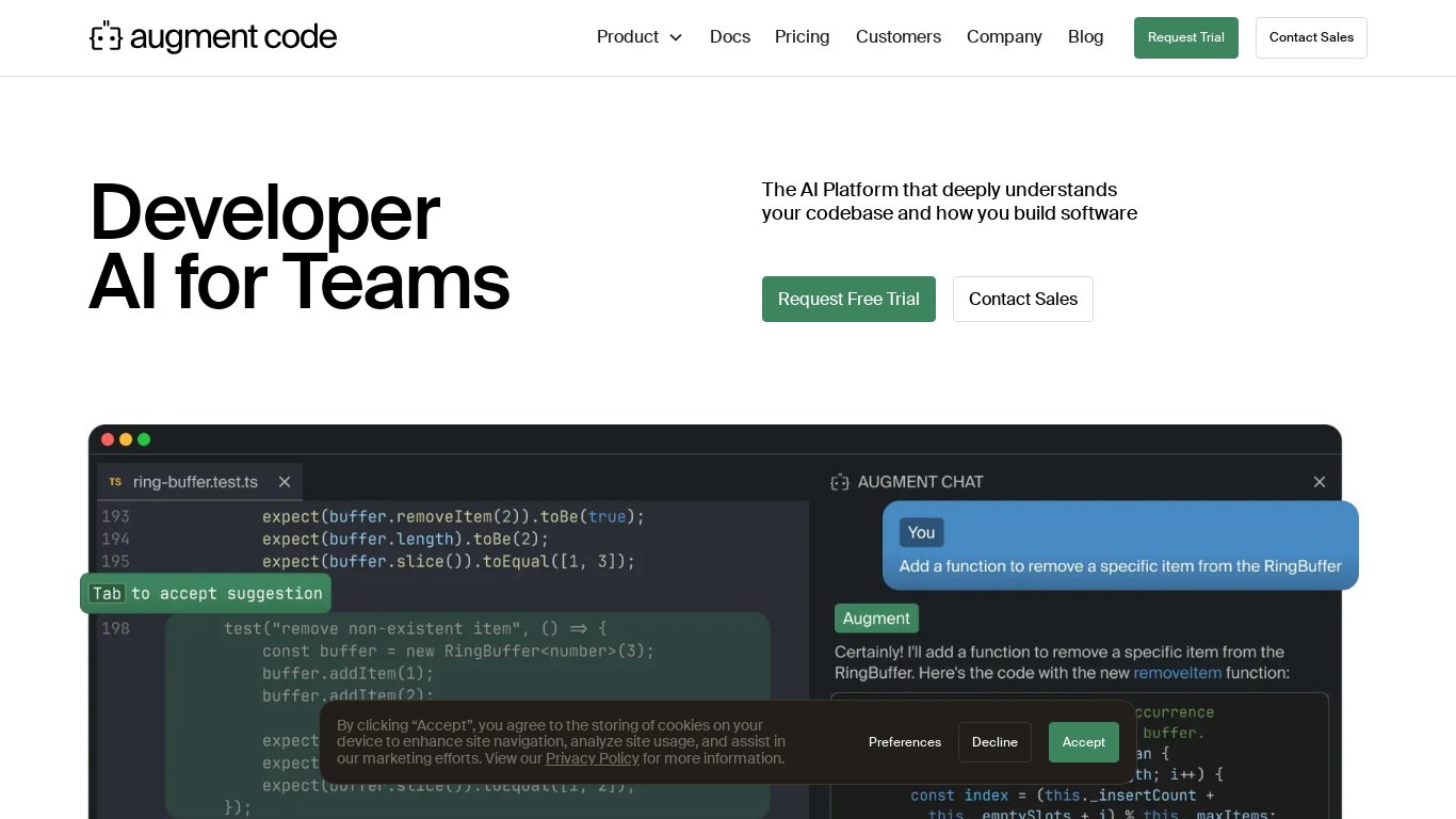 Augment Code Landing page