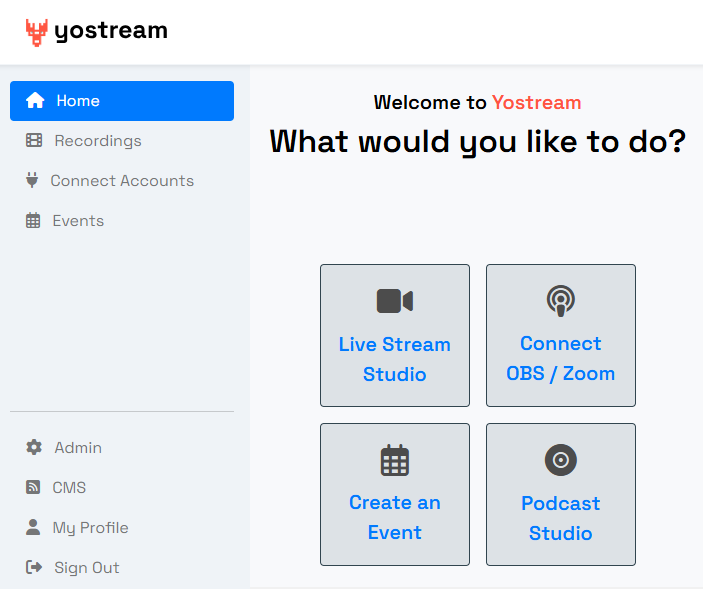 Yostream.io Dashboard