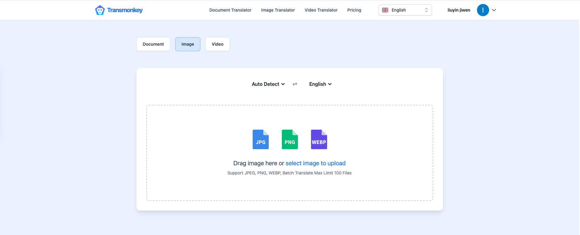 Transmonkey.ai Image Translation Page