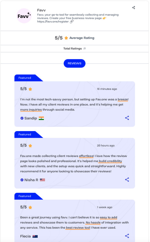 Favv.one Mobile-Friendly Review Page