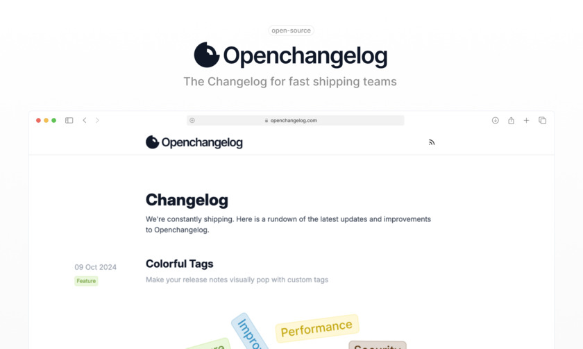 Openchangelog Landing Page