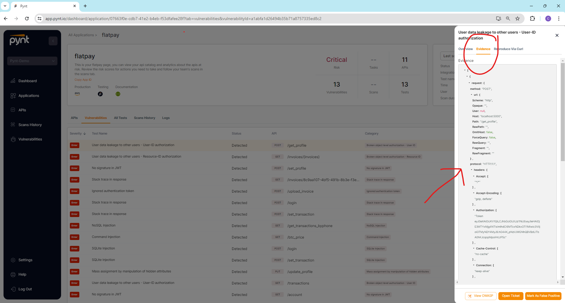 Pynt.io Pynt Evidence Log