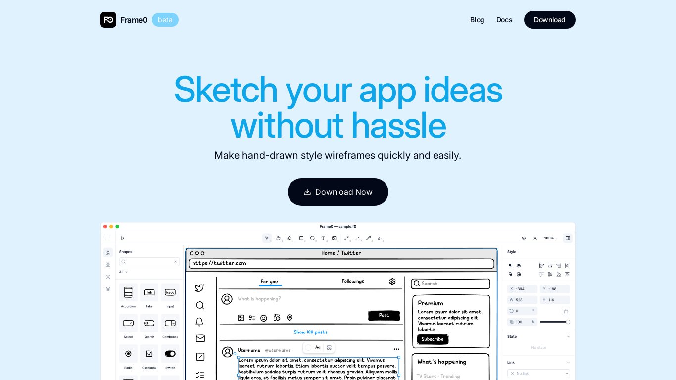 Frame0 Landing page
