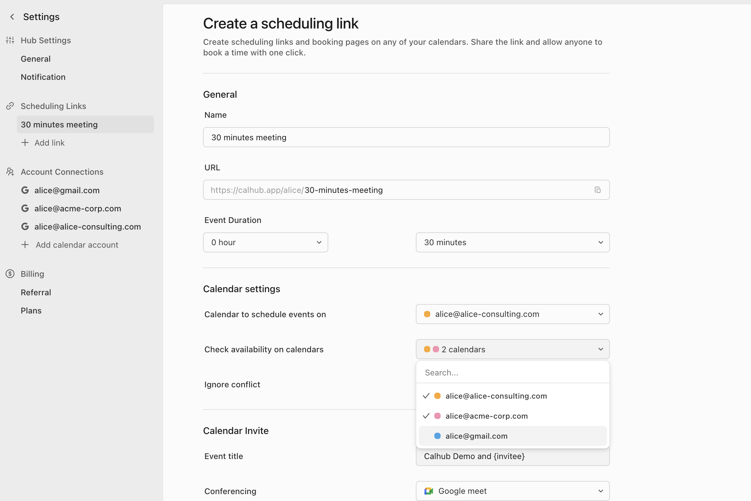 Calhub.app Scheduling link 