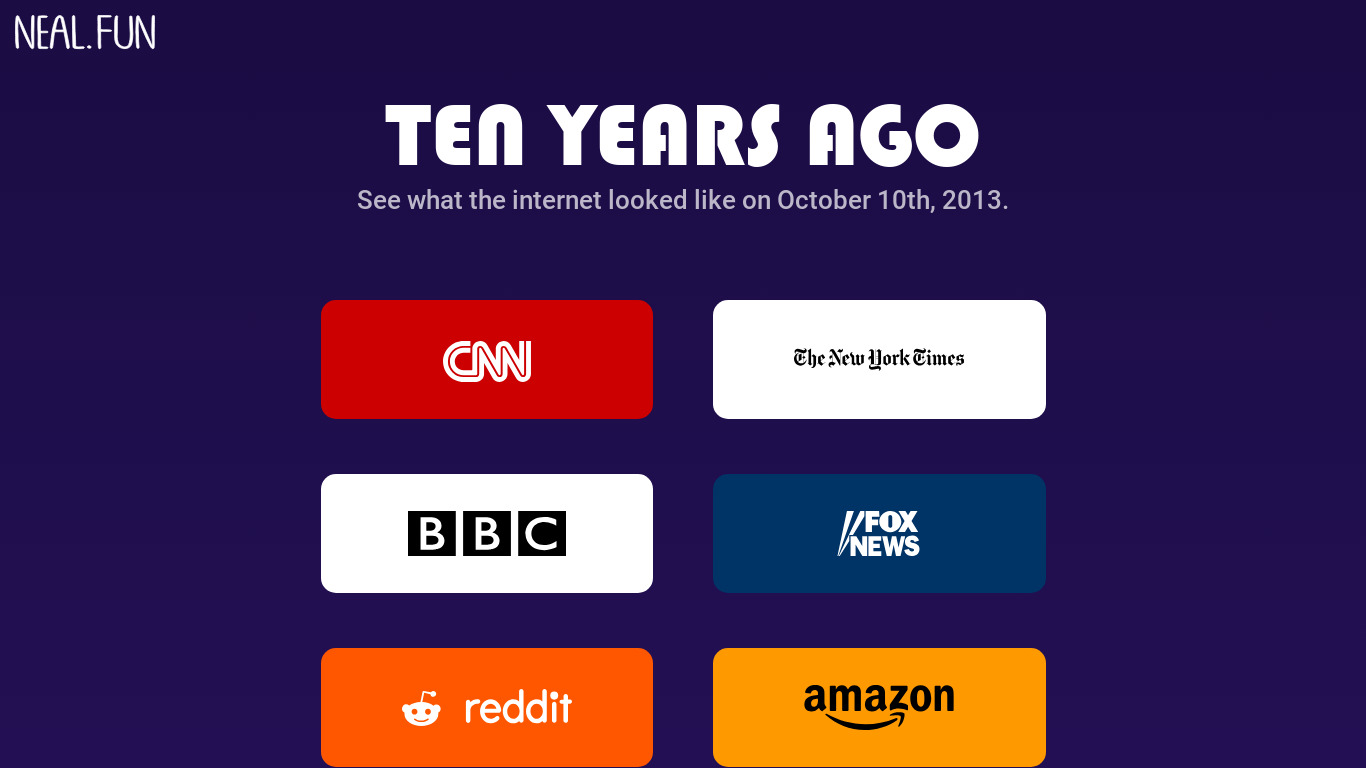Ten Years Ago Landing page