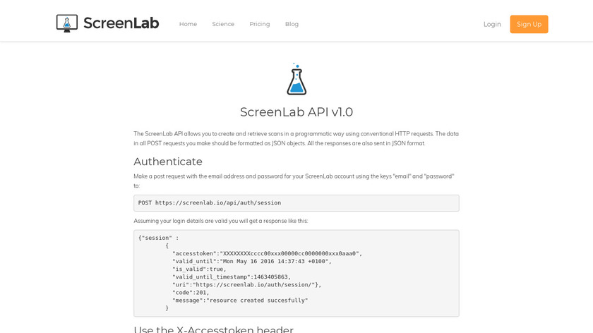 ScreenLab API Landing Page