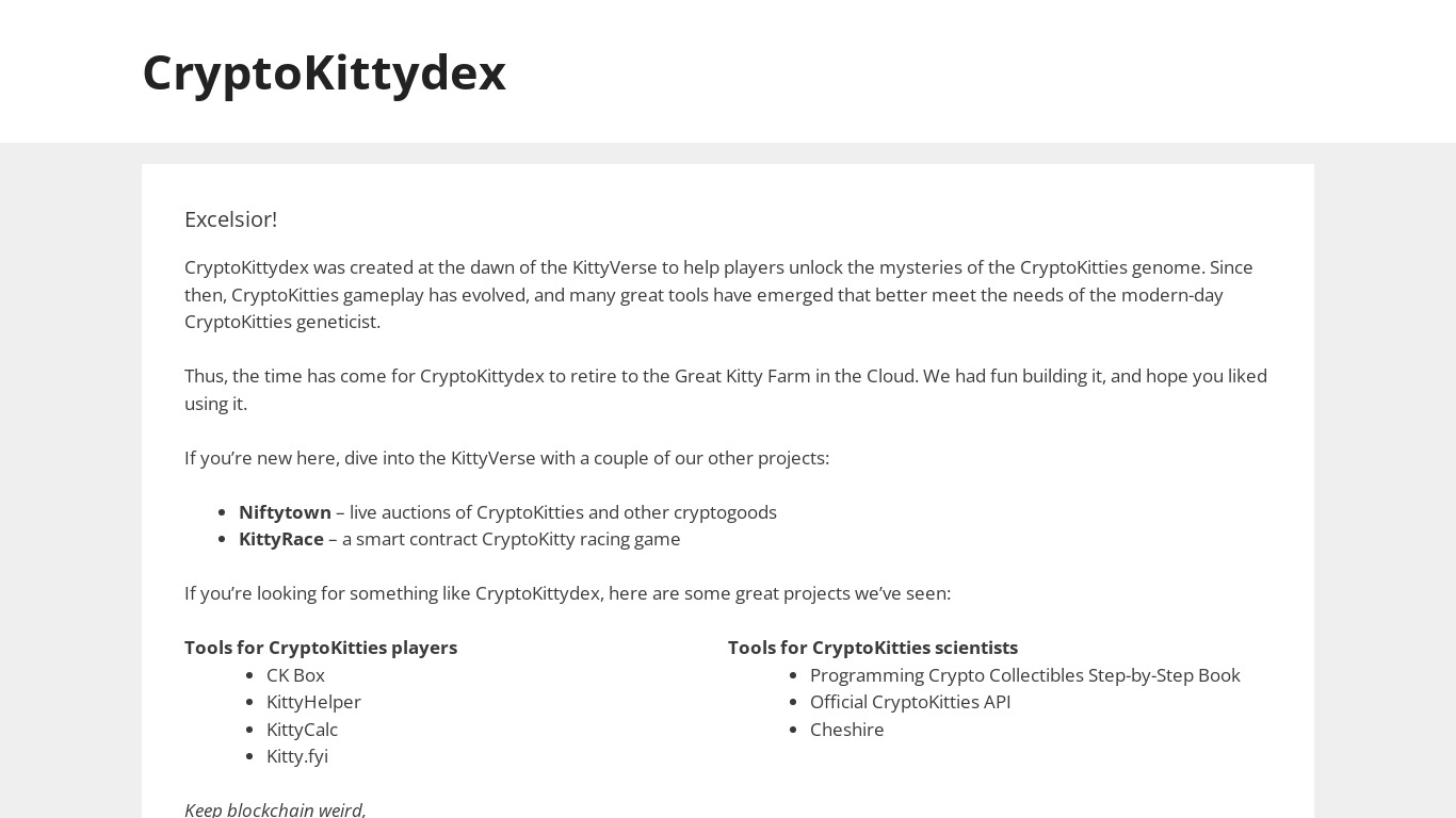 CryptoKittydex Landing page