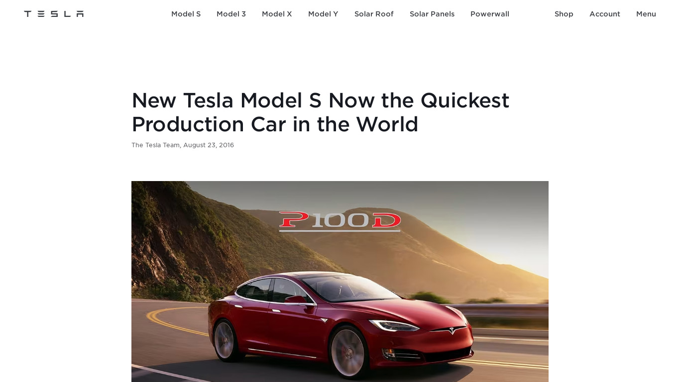 Tesla Model S P100D Landing page