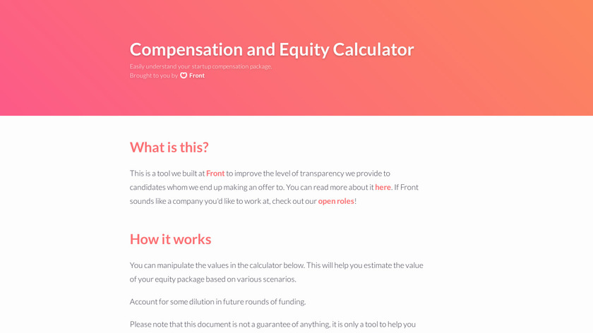 Equity Calculator Landing Page