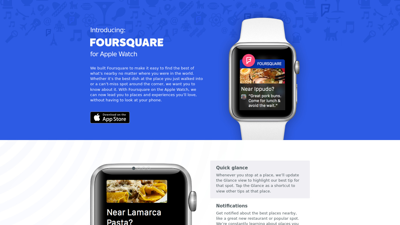 Foursquare on Apple Watch Landing page
