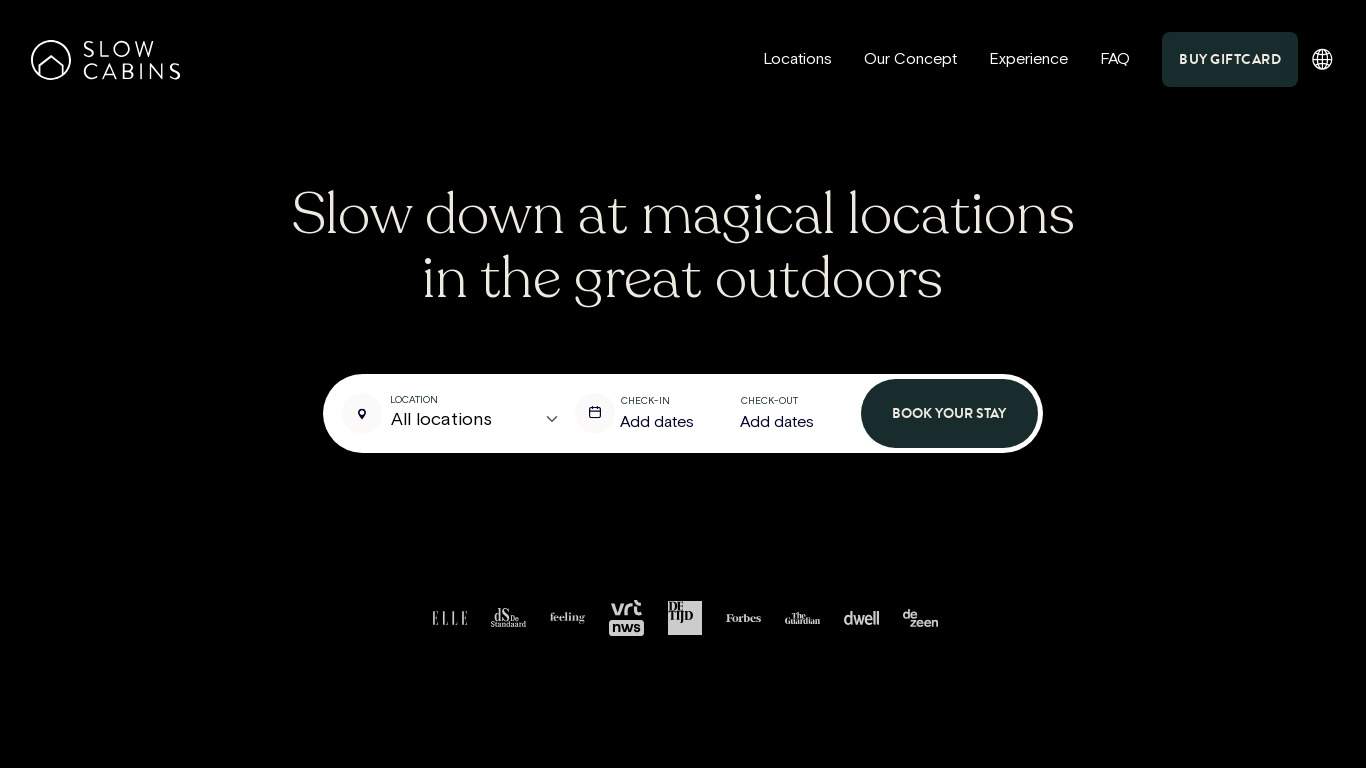 Slow Cabins Landing page