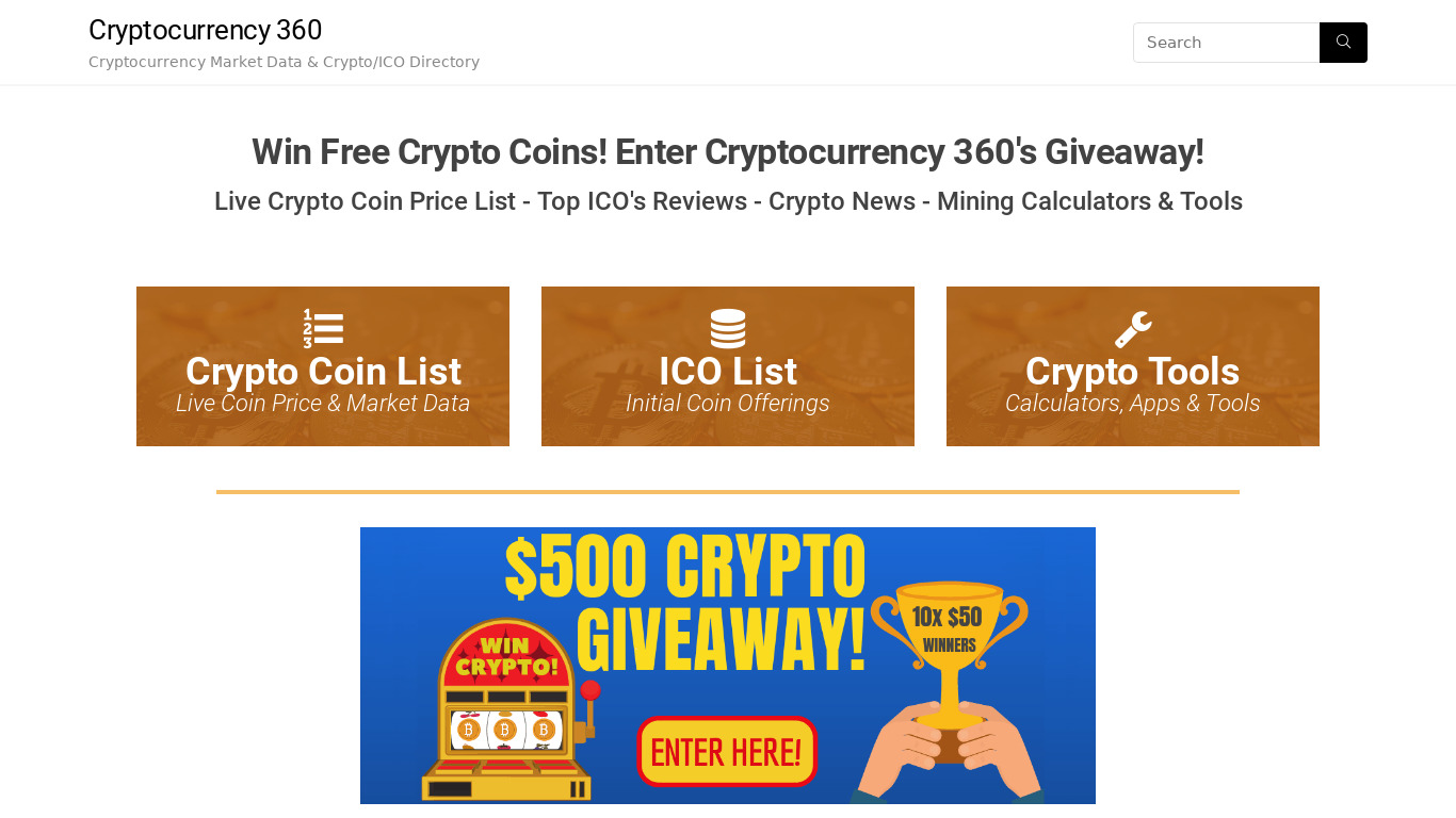 Cryptocurrency 360 Landing page