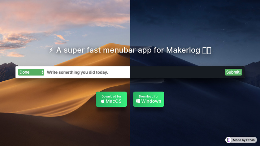Makerlog Menubar Landing Page