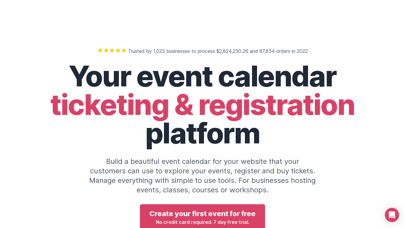 Event Calendar App Landing page