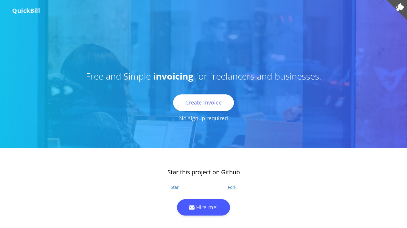 QuickBill Landing page