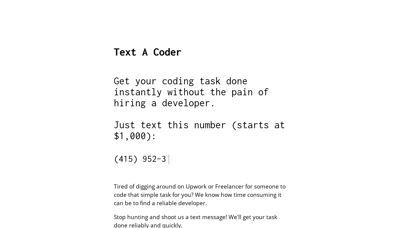 Text A Coder Landing page