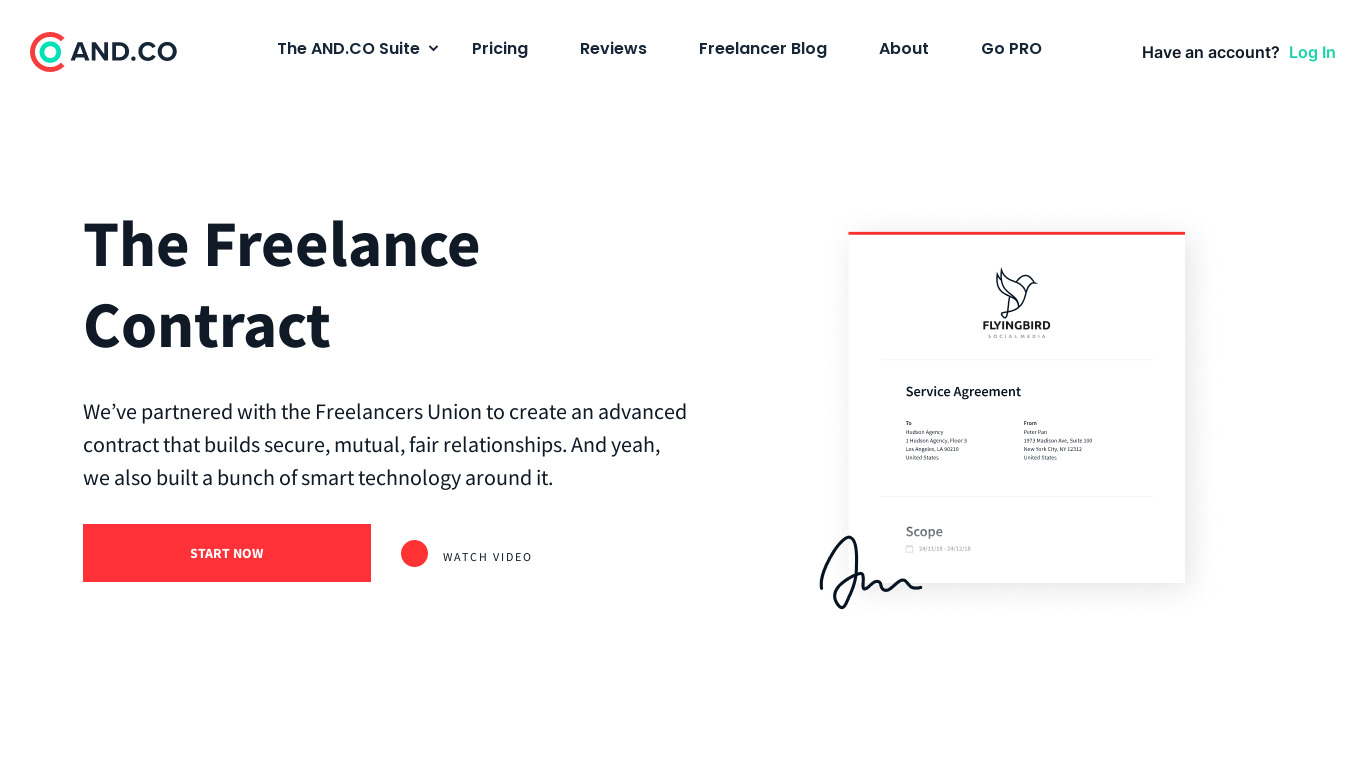 The Standard Freelance Contract Landing page