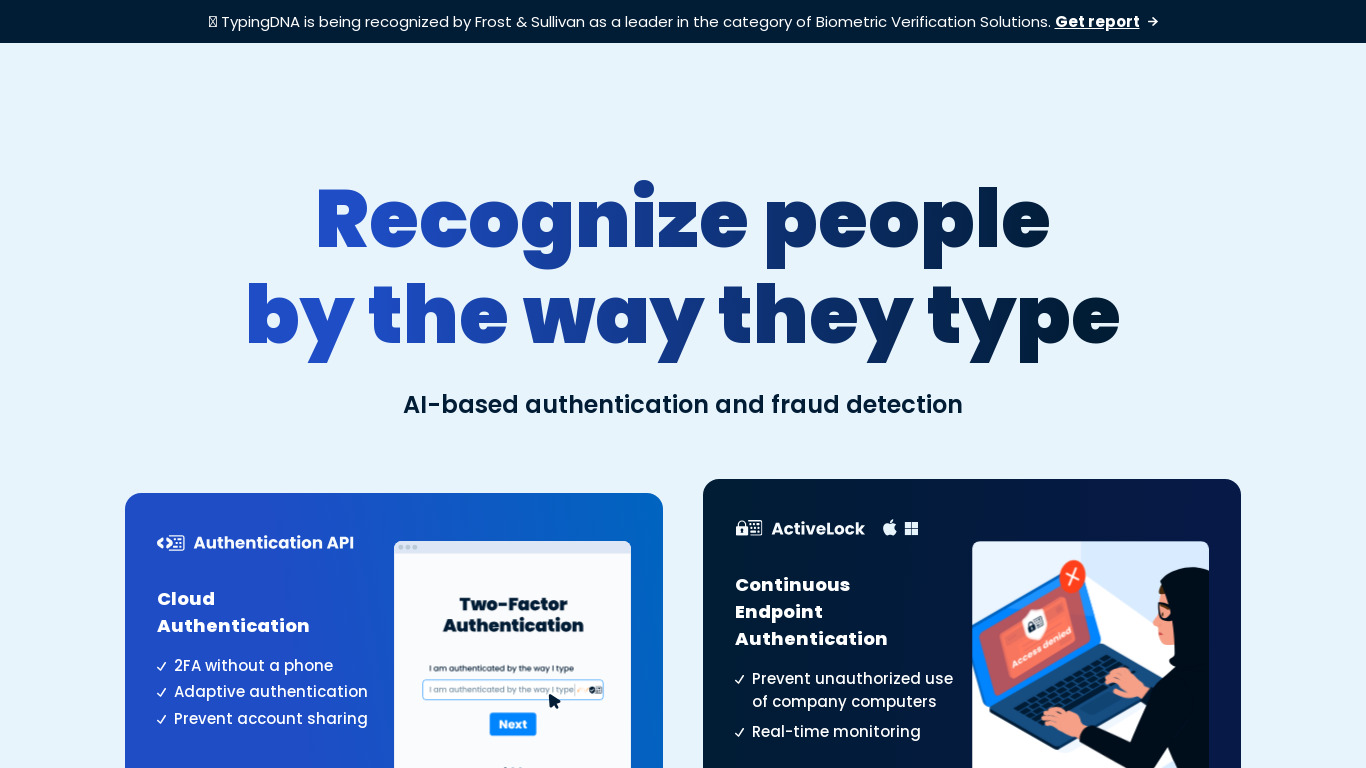 TypingDNA Authenticator Landing page