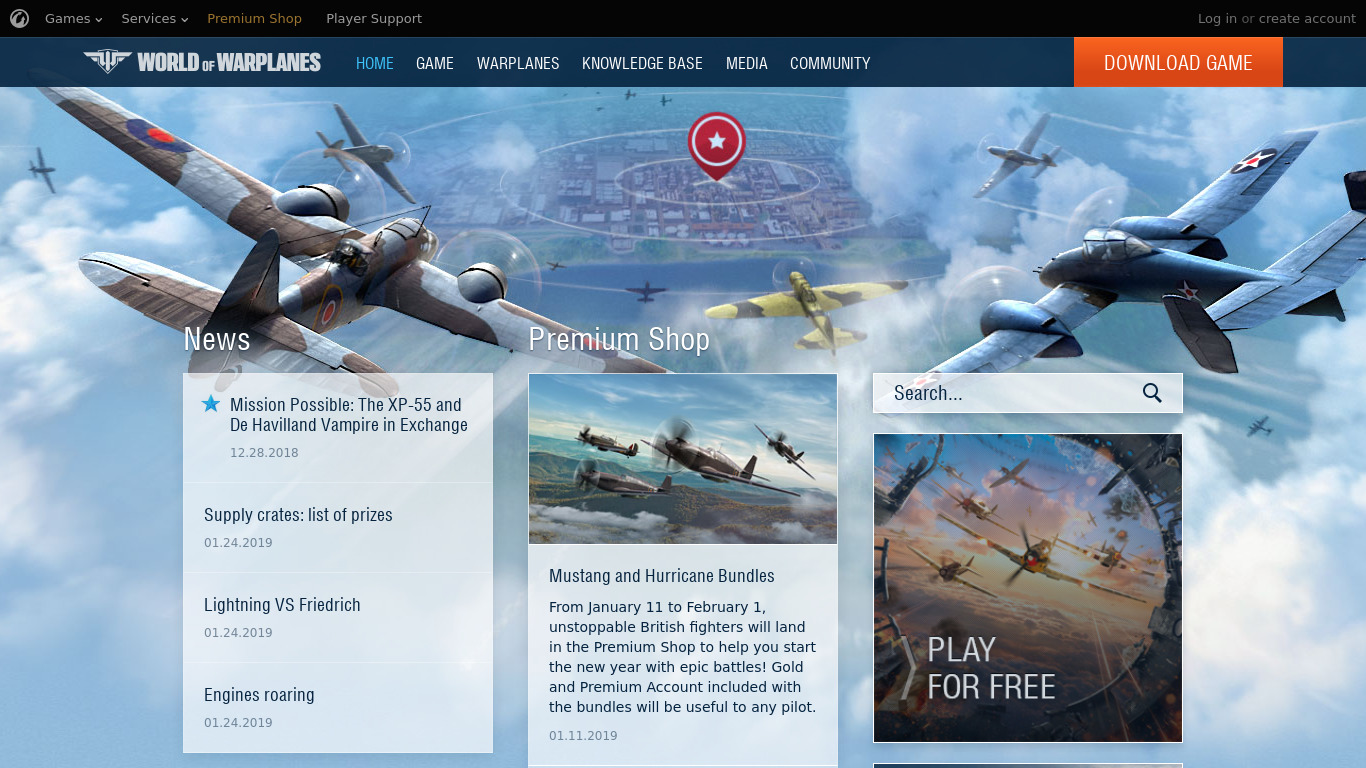 World of Warplanes Landing page