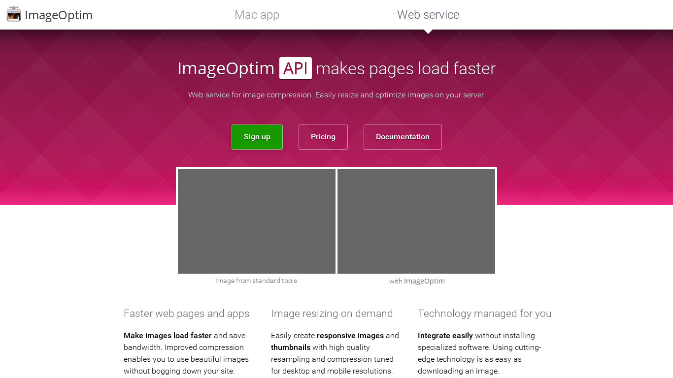 ImageOptim API Landing page