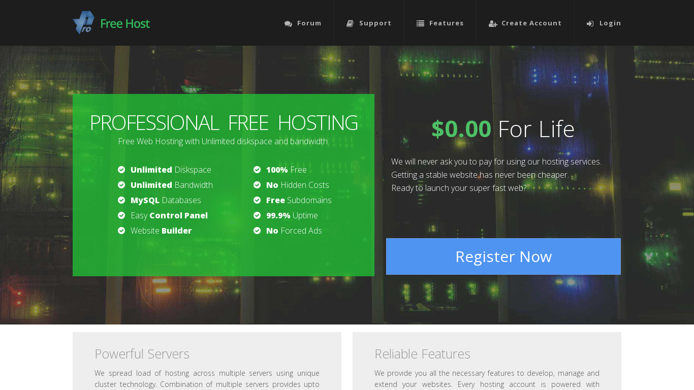 ProFreeHost Landing page