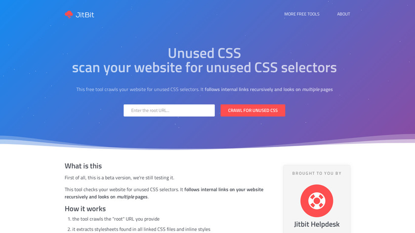 Unused CSS finder Landing Page