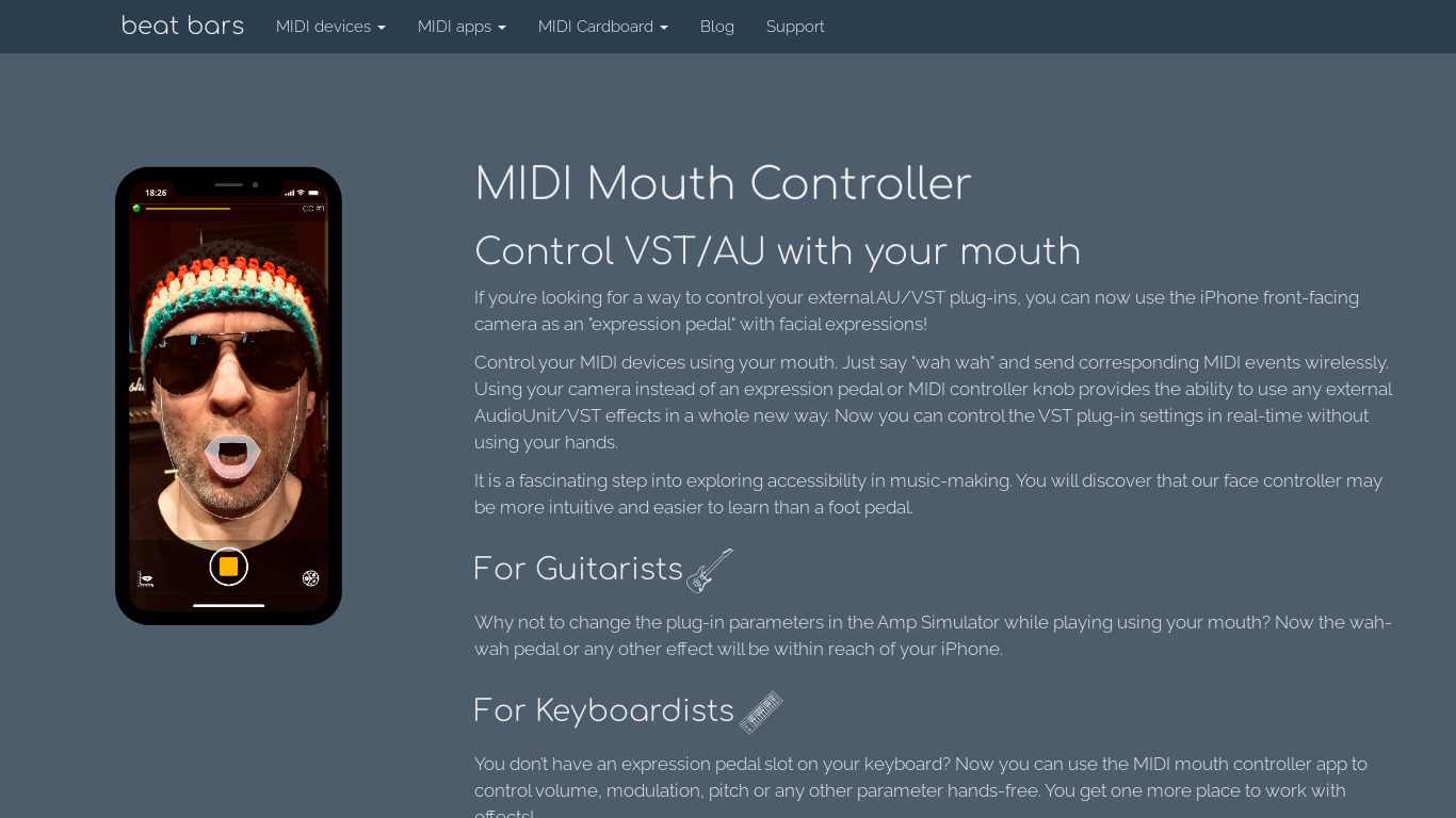 Wah-Wah MIDI remote controller Landing page
